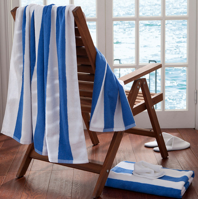 comprare 100 per cento di cotone asciugamano bianco con strisce blu versatile per bagno e spiaggia online manufacture