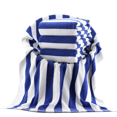 Embroidered Logo 100% Cotton Stripe Towel Antibacterial For Bath And Beach